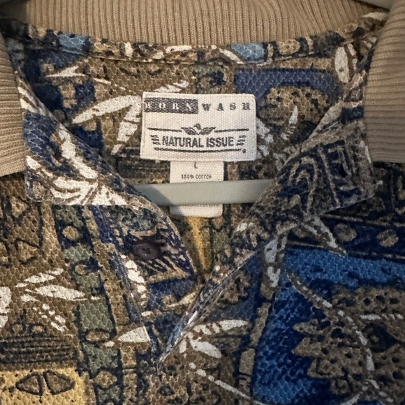 Vintage Patterned Polo Shirt Natural Issue 100% Cotton Size Large - Picture 2 of 7